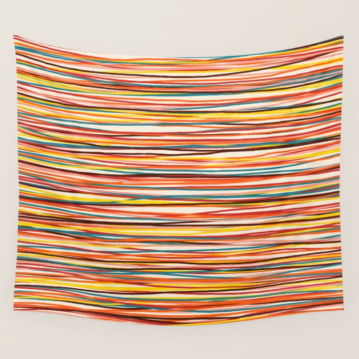 Bright Colorful Lines - Classic Abstract Minimal Retro Summer Style Stripes Wall Tapestry Gallery Image 4