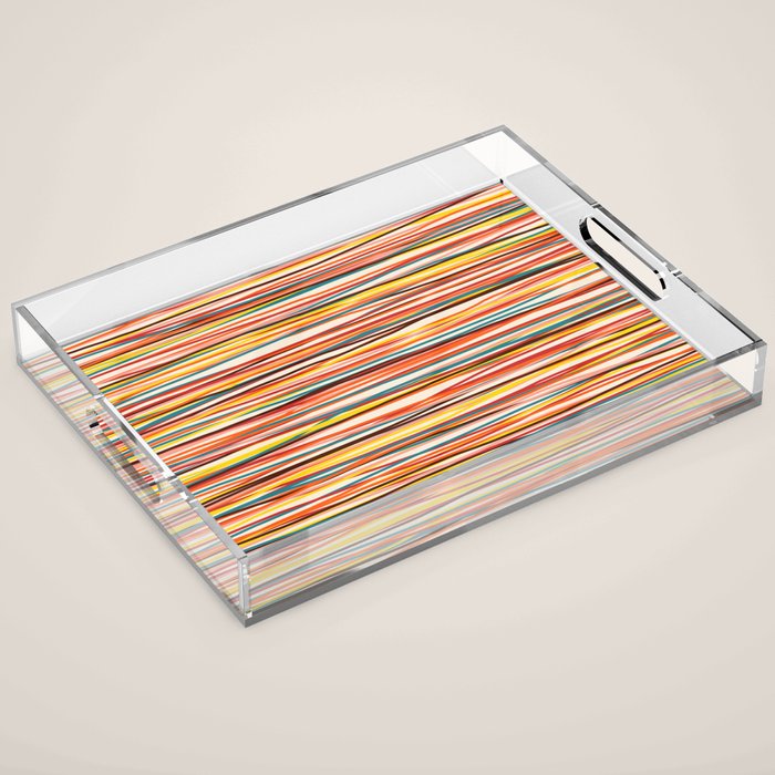 Bright Colorful Lines - Classic Abstract Minimal Retro Summer Style Stripes Acrylic Tray Gallery Image 1
