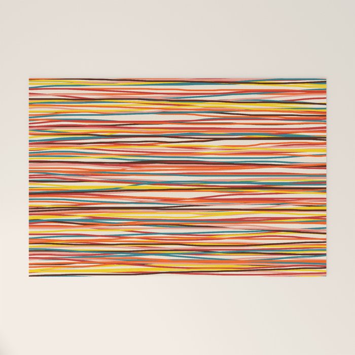 Bright Colorful Lines - Classic Abstract Minimal Retro Summer Style Stripes Welcome Mat Gallery Image 1
