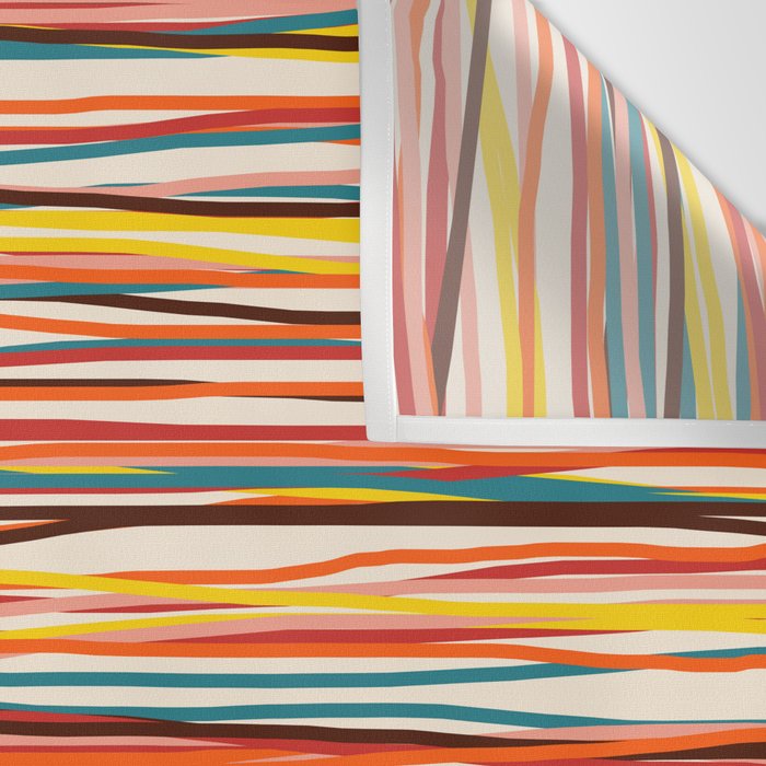 Bright Colorful Lines - Classic Abstract Minimal Retro Summer Style Stripes Wall Tapestry Gallery Image 3