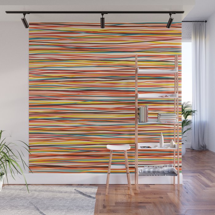 Bright Colorful Lines - Classic Abstract Minimal Retro Summer Style Stripes Wall Mural Gallery Image 1