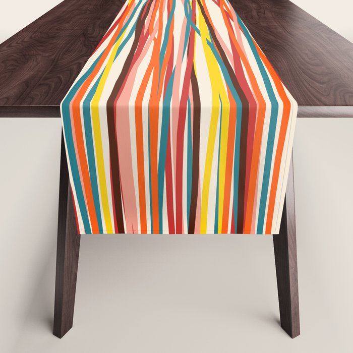 Bright Colorful Lines - Classic Abstract Minimal Retro Summer Style Stripes Table Runner Gallery Image 1
