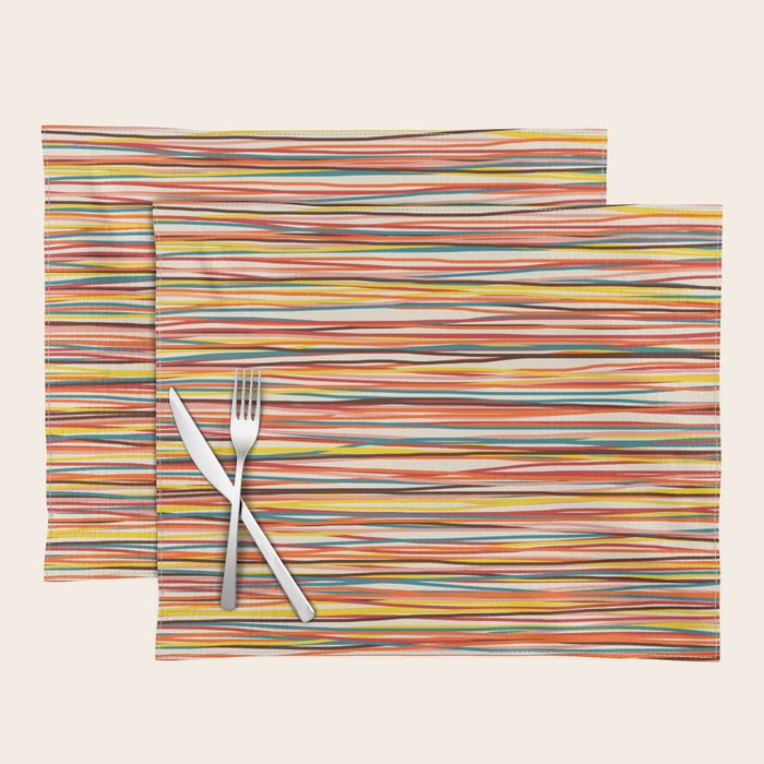 Bright Colorful Lines - Classic Abstract Minimal Retro Summer Style Stripes Placemat Gallery Image 1