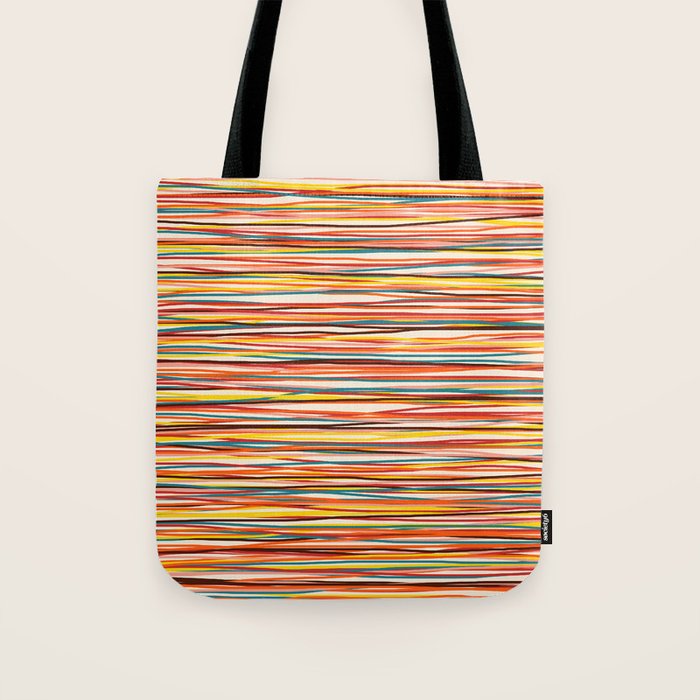 Bright Colorful Lines - Classic Abstract Minimal Retro Summer Style Stripes Tote Bag Gallery Image 1