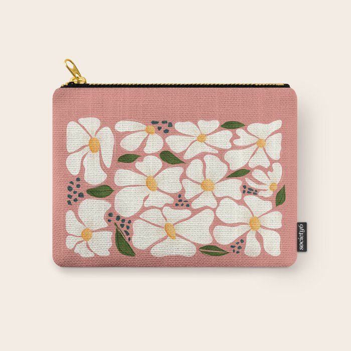 White Daisies On Pink Carry All Pouch Gallery Image 1
