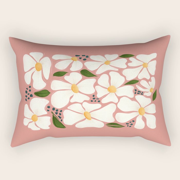White Daisies On Pink Rectangular Pillow Gallery Image 2