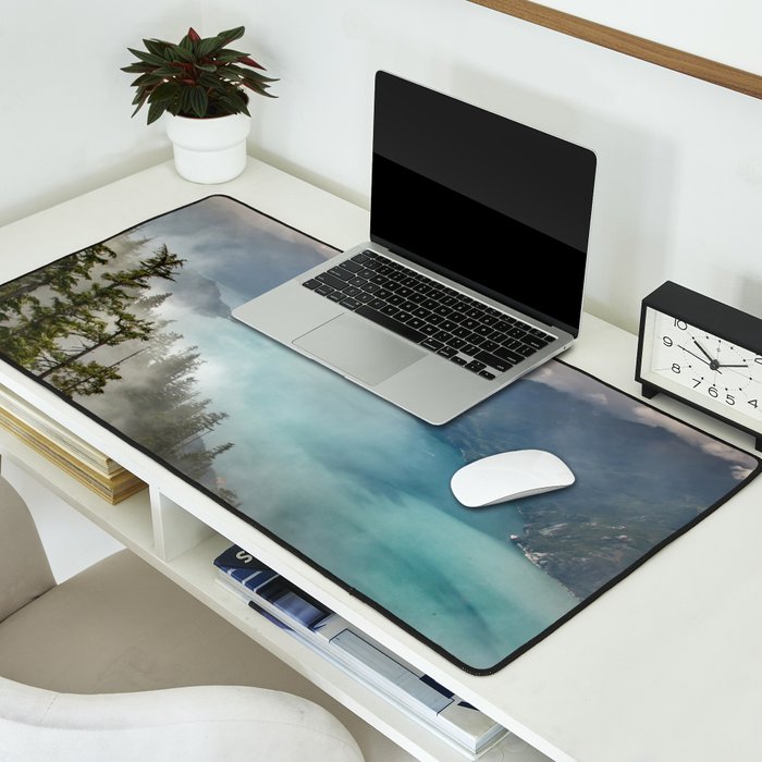 Morning sunshine over the clear mountain blue lake Desk Mat Gallery Image 2