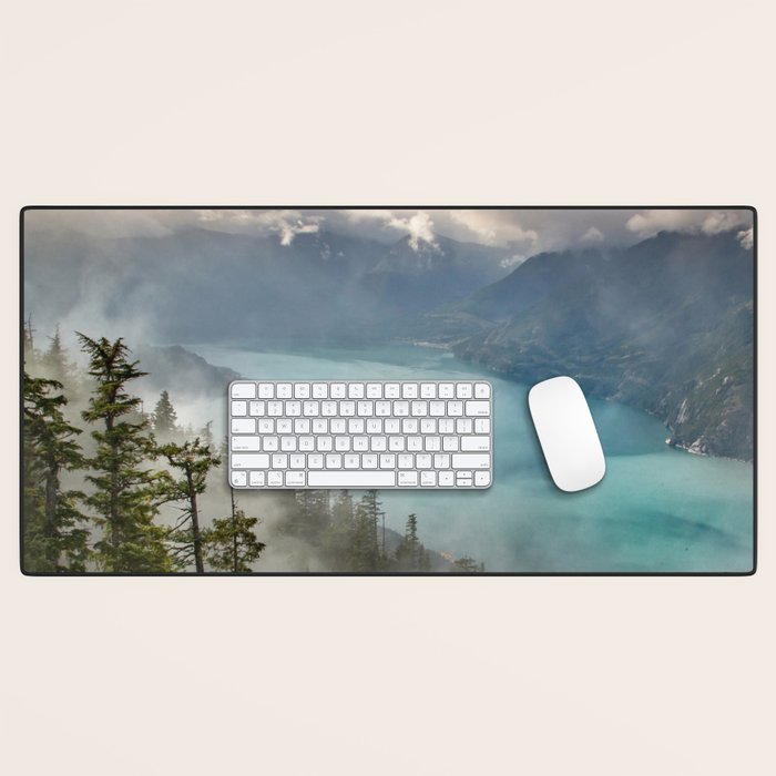 Morning sunshine over the clear mountain blue lake Desk Mat Gallery Image 1