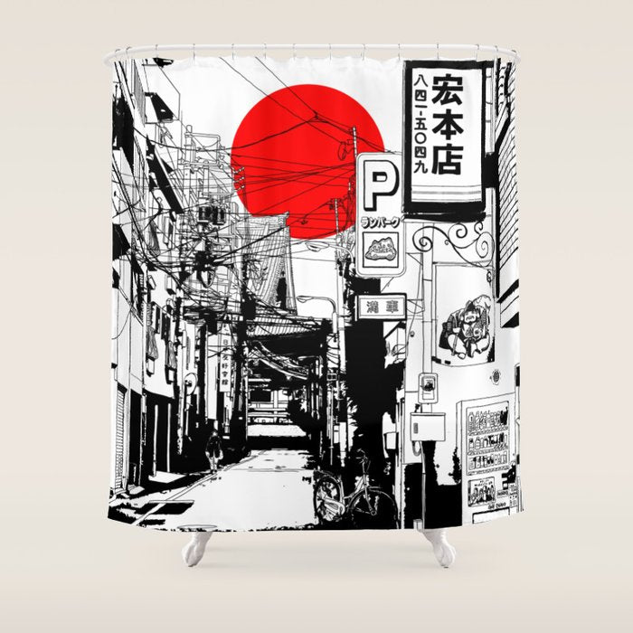Tokyo street sunrise Shower Curtain