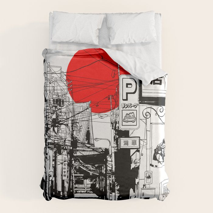 Tokyo street sunrise Duvet Cover Gallery Image 1