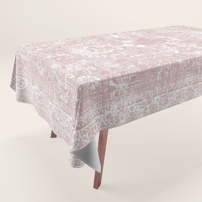 Antique French Oriental Faded Rose Tablecloth Gallery Image 1