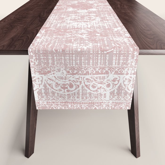 Antique French Oriental Faded Rose Table Runner Gallery Image 1