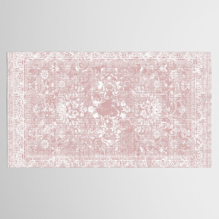 Antique French Oriental Faded Rose Tablecloth Gallery Image 2