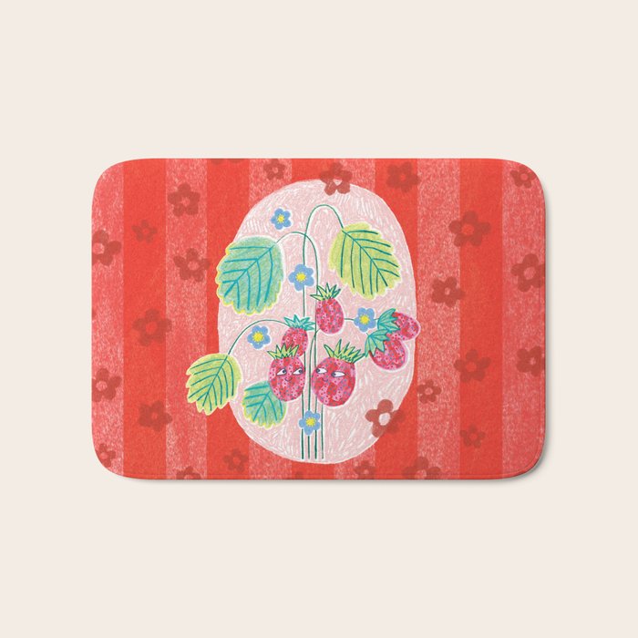 Sweet Strawberry Plant Friends in Red & Pink Bath Mat Gallery Image 1