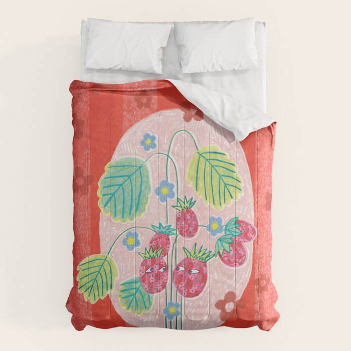 Sweet Strawberry Plant Friends in Red & Pink Comforter Gallery Image 1