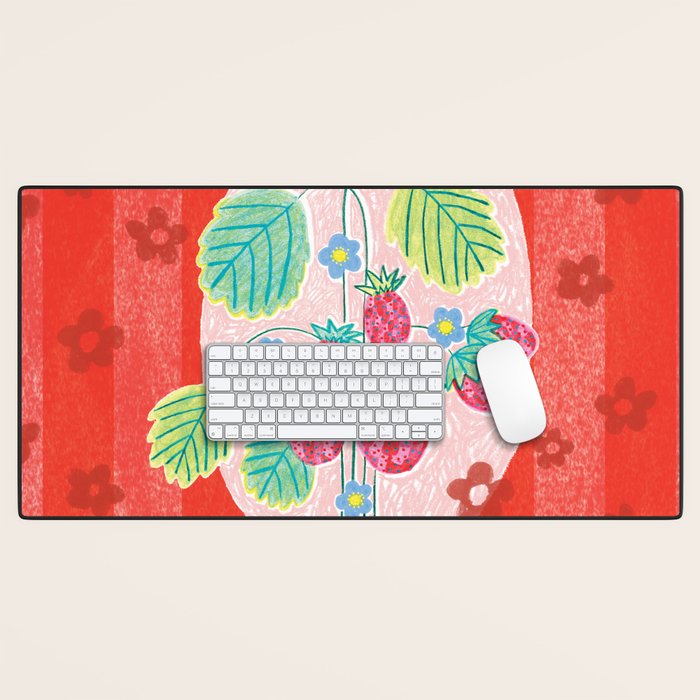 Sweet Strawberry Plant Friends in Red & Pink Desk Mat Gallery Image 1