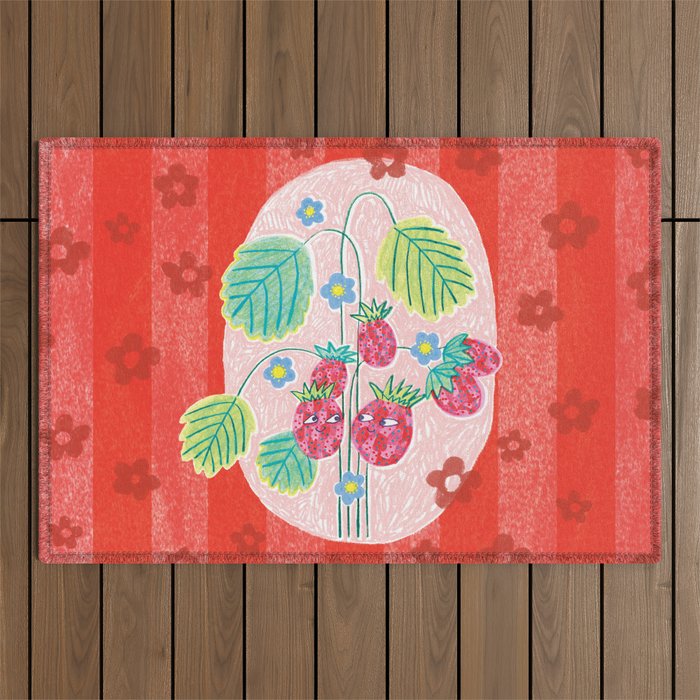 Sweet Strawberry Plant Friends in Red & Pink Outdoor Rug Gallery Image 1