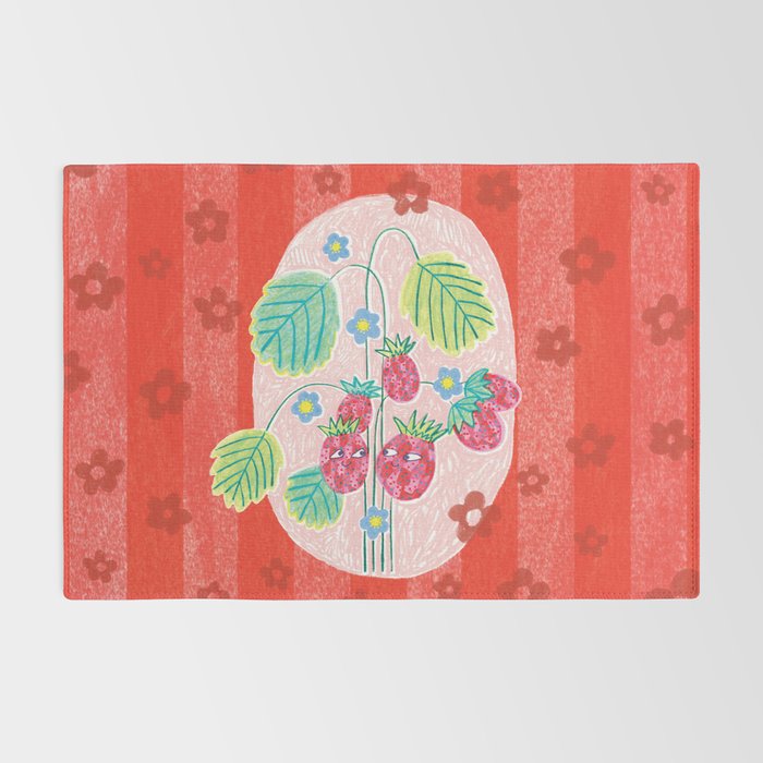 Sweet Strawberry Plant Friends in Red & Pink Rug Gallery Image 2