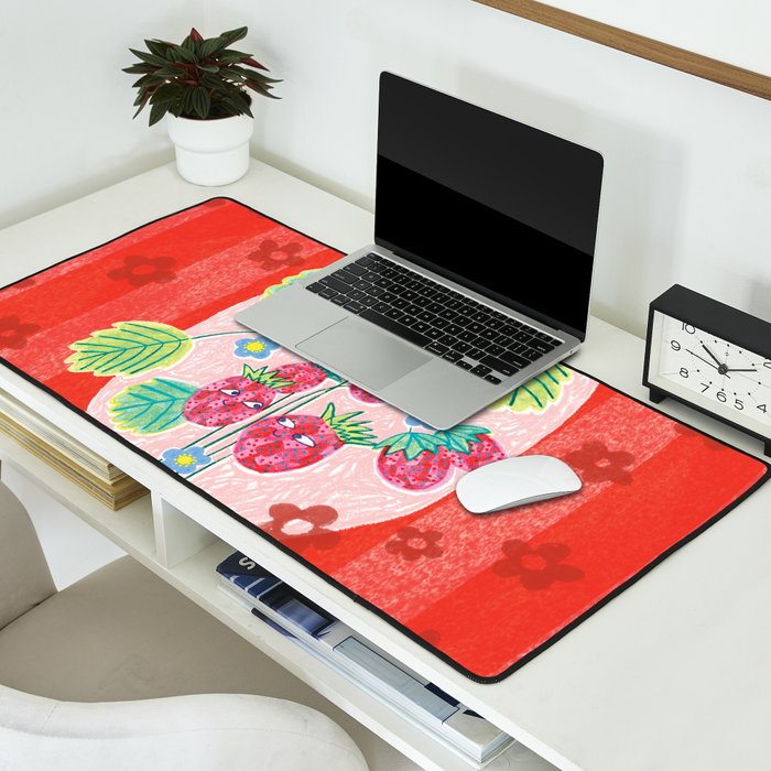 Sweet Strawberry Plant Friends in Red & Pink Desk Mat Gallery Image 2