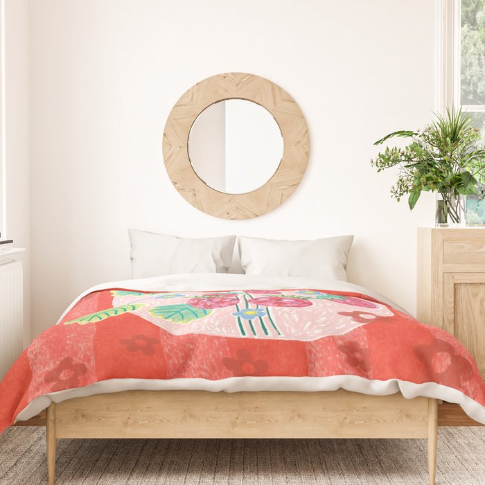 Sweet Strawberry Plant Friends in Red & Pink Duvet Cover Gallery Image 3