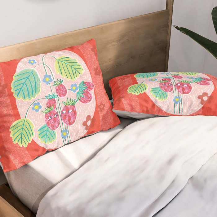 Sweet Strawberry Plant Friends in Red & Pink Pillow Sham Gallery Image 2
