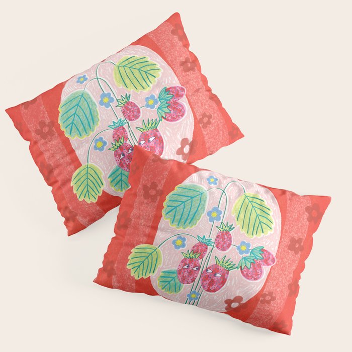 Sweet Strawberry Plant Friends in Red & Pink Pillow Sham Gallery Image 3