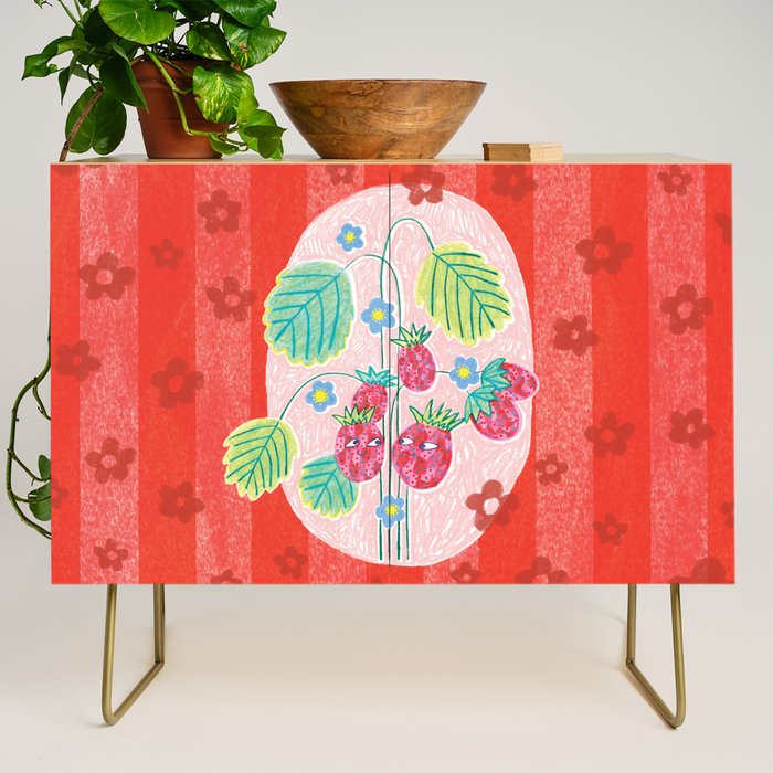 Sweet Strawberry Plant Friends in Red & Pink Credenza Gallery Image 1