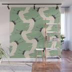 Japanese Cranes on Sage Green Background Wall Mural Gallery Image 1