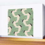 Japanese Cranes on Sage Green Background Wall Mural Gallery Image 2