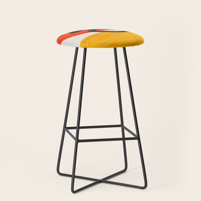 Colorful Mid Century Modern Abstract Fun Shapes Patterns Space Age Orange Yellow Orbit Bubbles Stool Gallery Image 1