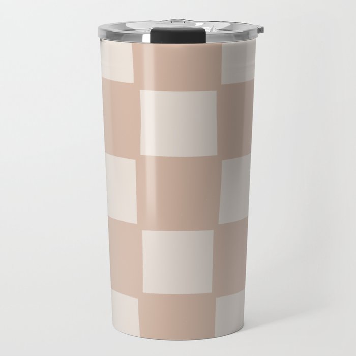 Playful check in sandy beige Travel Mug Gallery Image 1