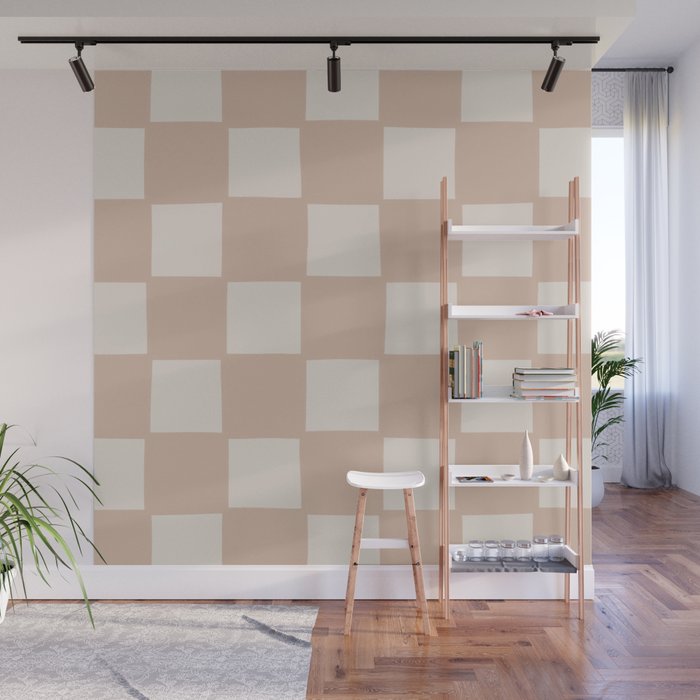 Playful check in sandy beige Wall Mural Gallery Image 1