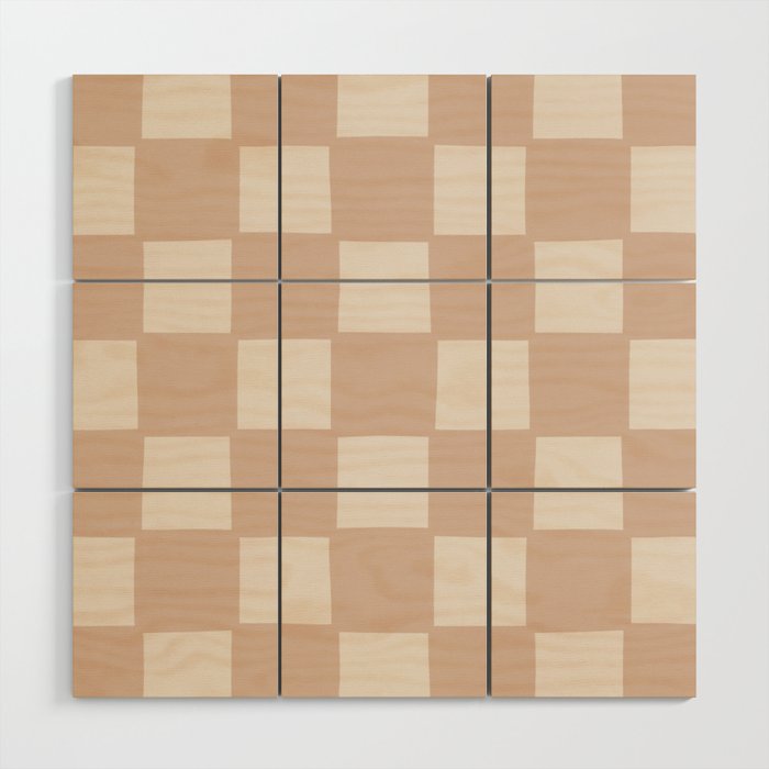 Playful check in sandy beige Wood Wall Art Gallery Image 1
