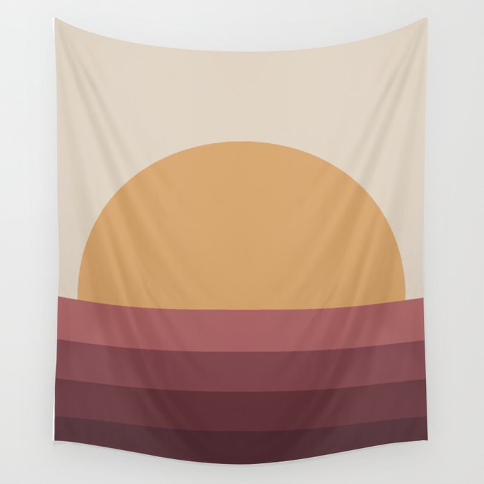 Minimal Retro Sunset Sunrise - Burgundy Ruby Red Wall Tapestry Gallery Image 4