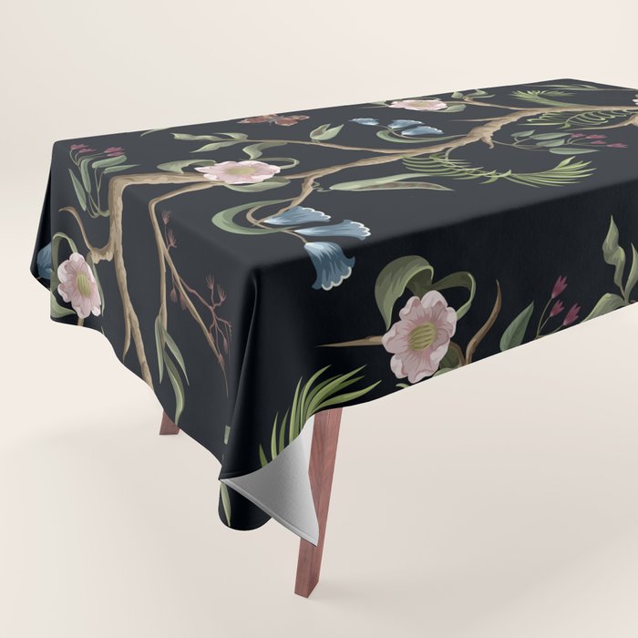 Tropical Chinoiserie Dark Peony Floral Tablecloth Gallery Image 1