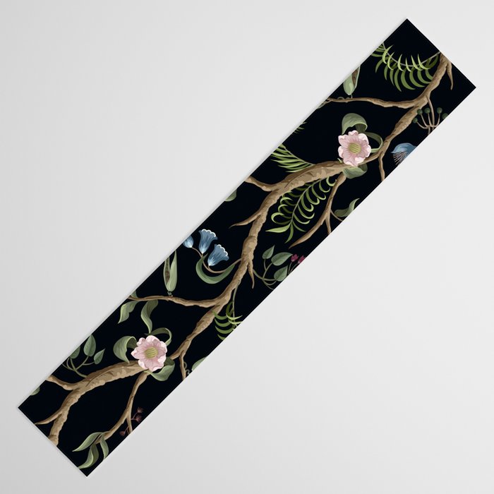 Tropical Chinoiserie Dark Peony Floral Table Runner Gallery Image 3