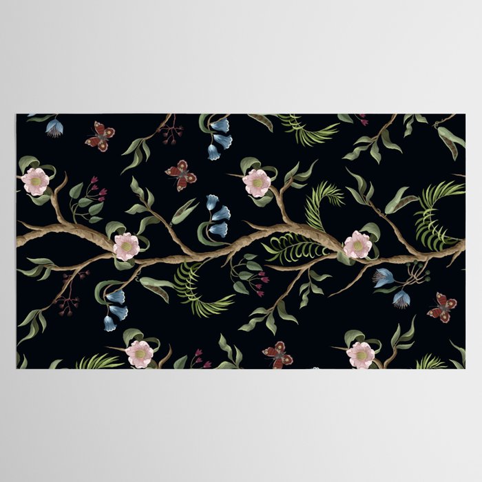 Tropical Chinoiserie Dark Peony Floral Tablecloth Gallery Image 2
