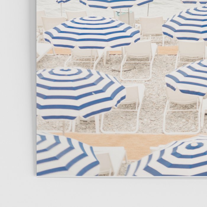 Blue Striped Umbrellas of the French Riviera | Nice, France beach photography Poster Gallery Image 3