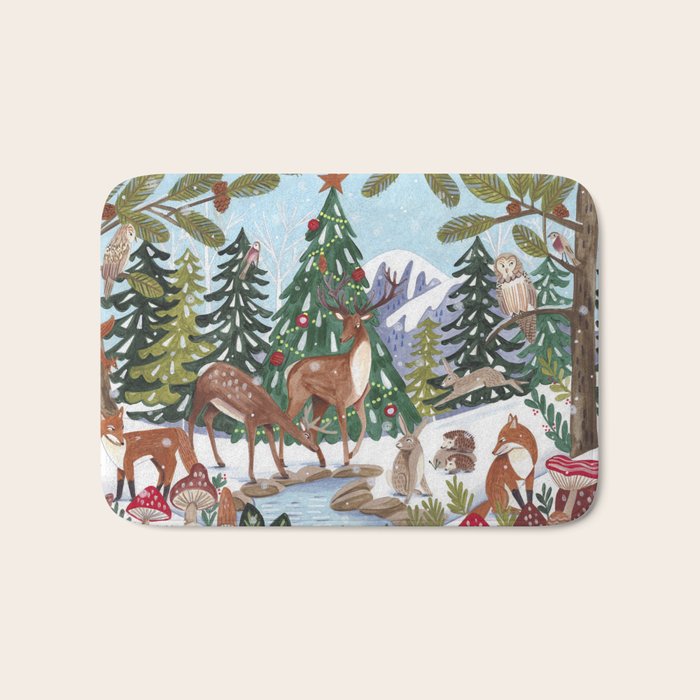 Woodland animals in the Snowy Mountain Forest Bath Mat Gallery Image 1