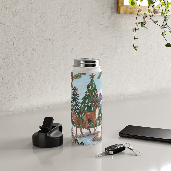 Woodland animals in the Snowy Mountain Forest Water Bottle Gallery Image 4