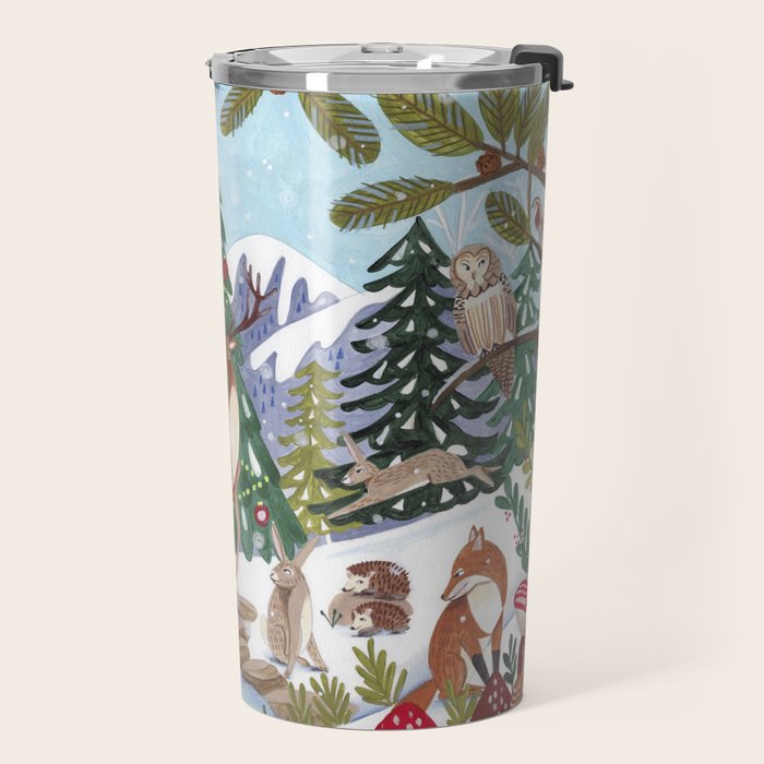 Woodland animals in the Snowy Mountain Forest Travel Mug Gallery Image 2