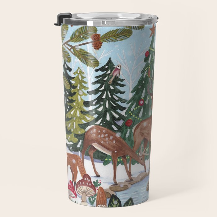 Woodland animals in the Snowy Mountain Forest Travel Mug Gallery Image 3