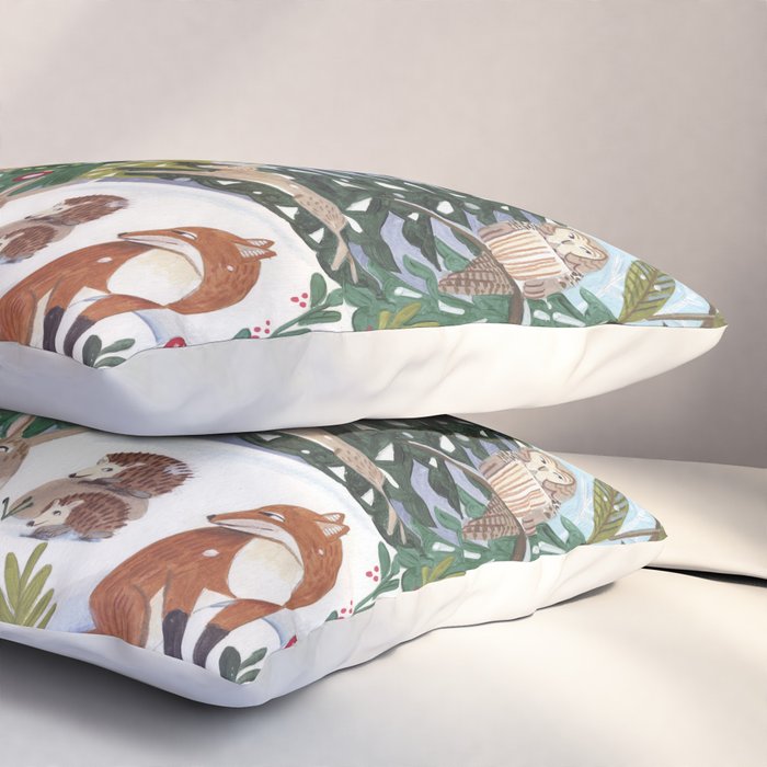 Woodland animals in the Snowy Mountain Forest Pillow Sham Gallery Image 3