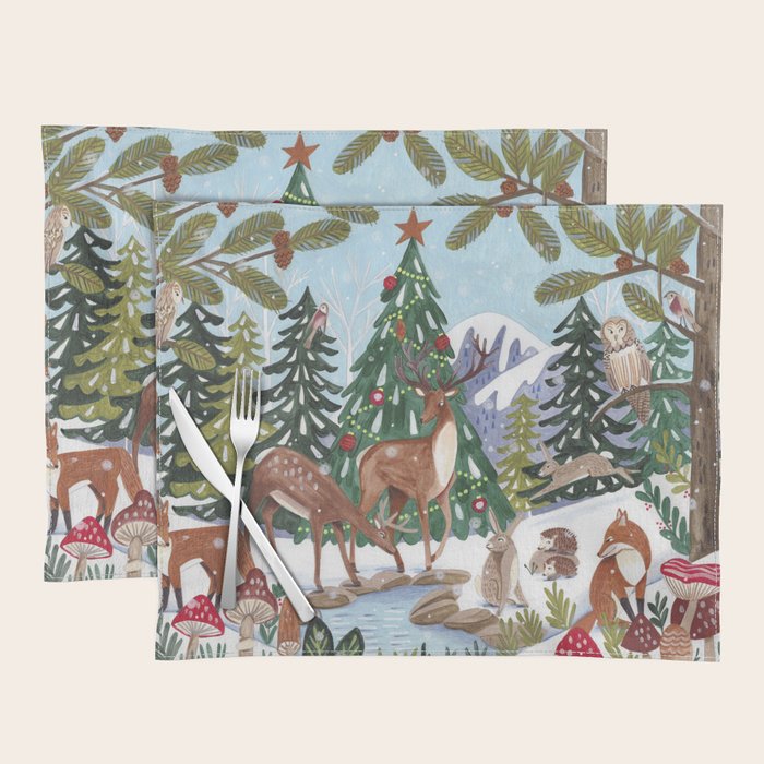 Woodland animals in the Snowy Mountain Forest Placemat Gallery Image 1