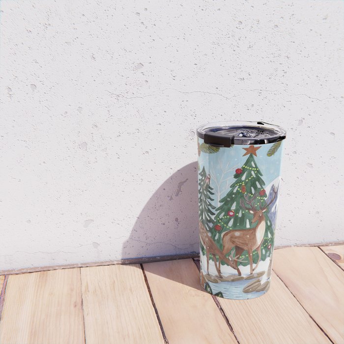 Woodland animals in the Snowy Mountain Forest Travel Mug Gallery Image 4