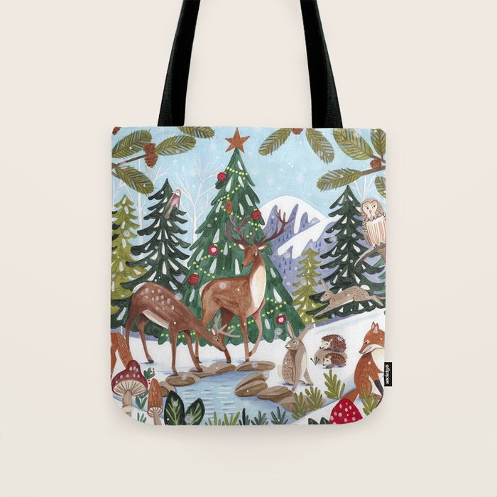 Woodland animals in the Snowy Mountain Forest Tote Bag Gallery Image 1