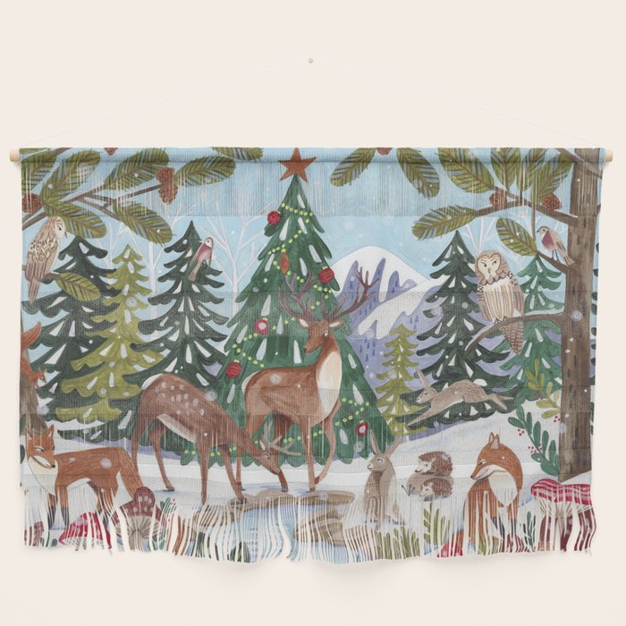 Woodland animals in the Snowy Mountain Forest Wall Hanging Gallery Image 1