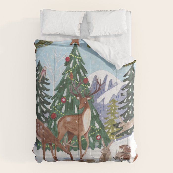 Woodland animals in the Snowy Mountain Forest Comforter Gallery Image 6