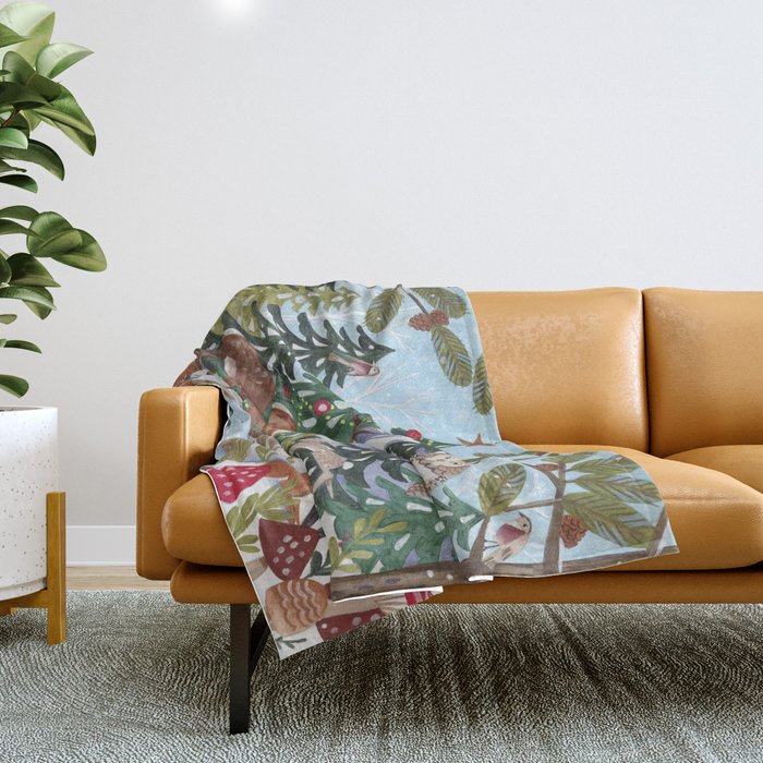 Woodland animals in the Snowy Mountain Forest Throw Blanket Gallery Image 1