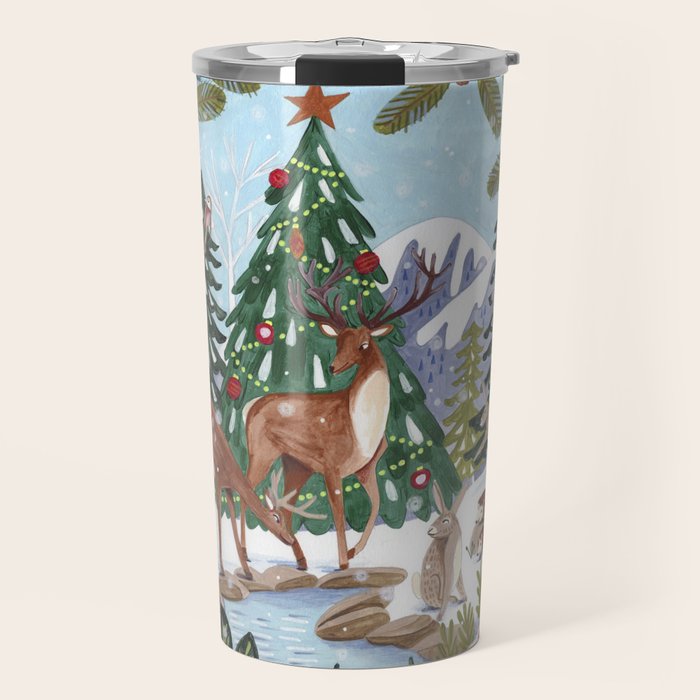 Woodland animals in the Snowy Mountain Forest Travel Mug Gallery Image 1
